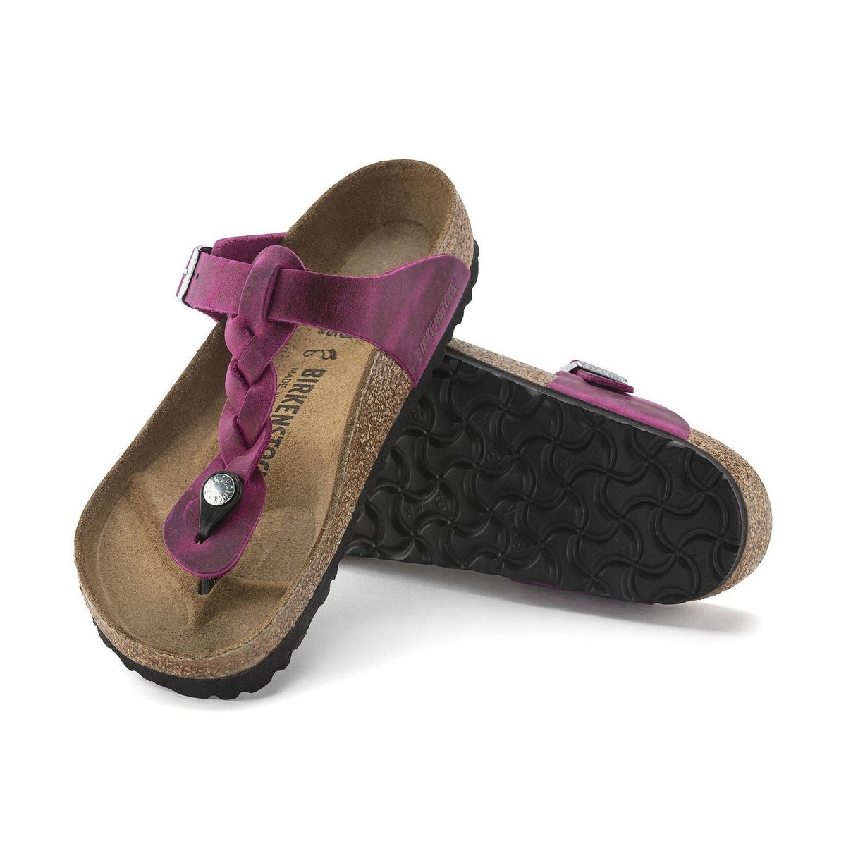 Coppia infradito Birkenstock Gizeh Braided donna pelle oliata intrecciata Made in Germany