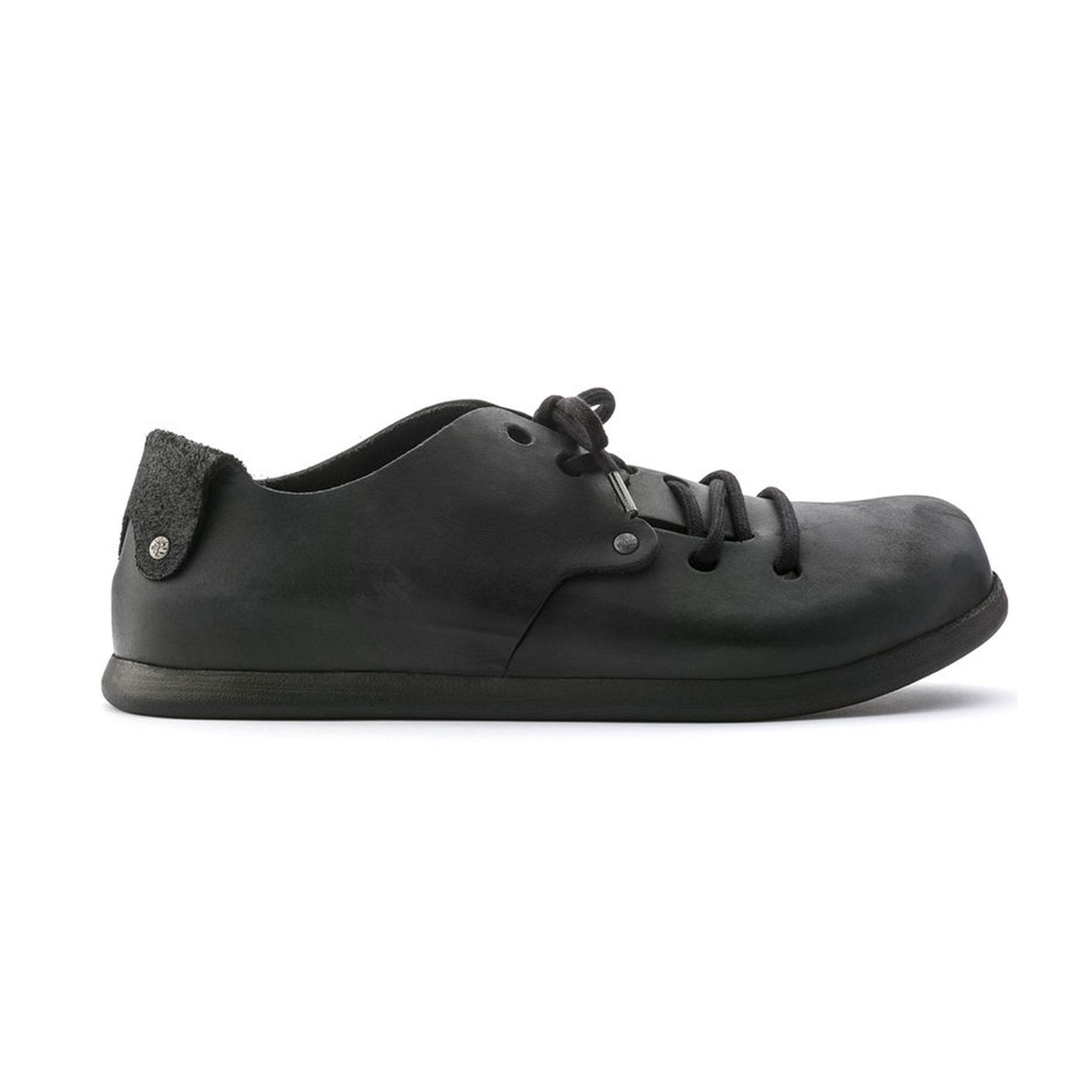 Scarpa Birkenstock Montana unisex stringata in pelle nabuk oliata senza cuciture vista laterale