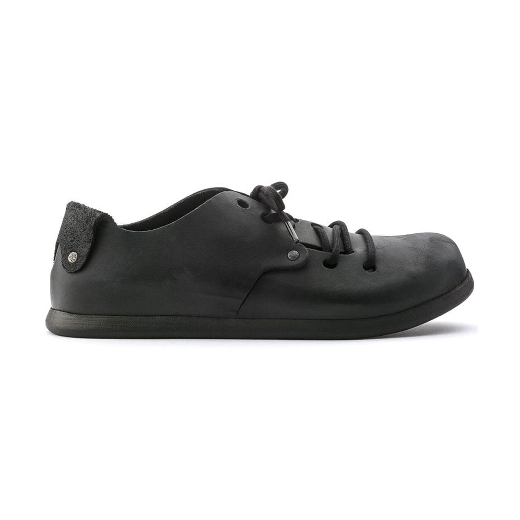 Scarpa Birkenstock Montana unisex stringata in pelle nabuk oliata senza cuciture vista laterale