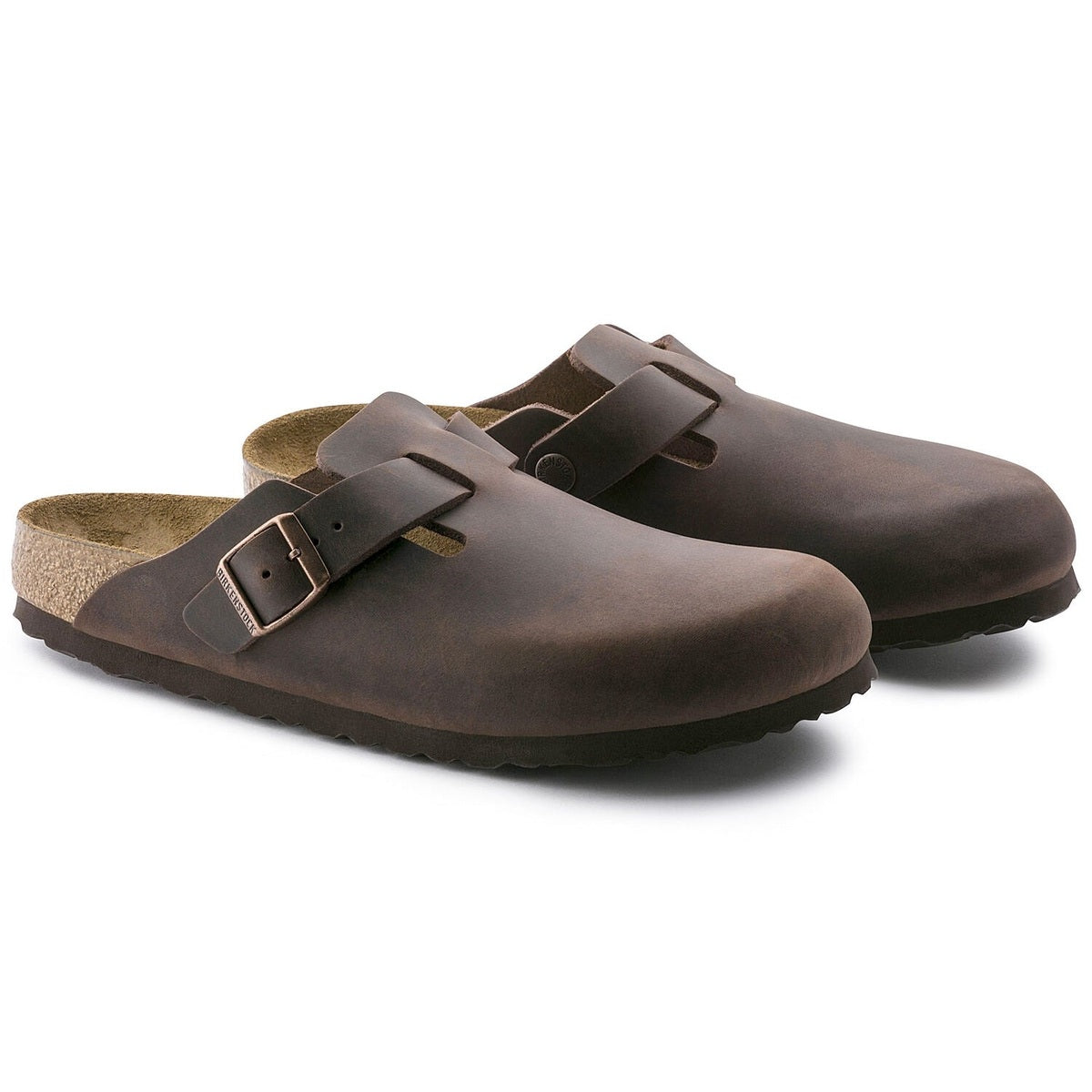 Birkenstock Boston unisex pelle oliata marrone vista angolata