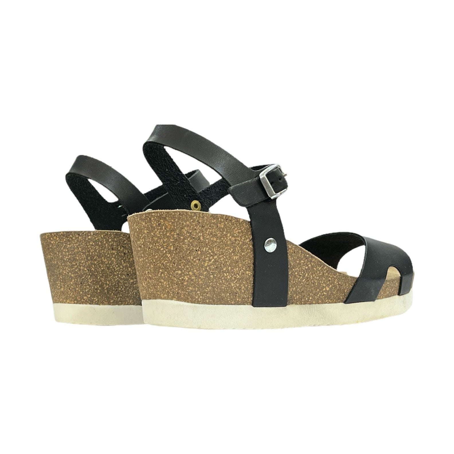 CH09 Sandalo a fascia larga con cinturino regolabile e zeppa da donna NATUNED plantare in lattice anatomico comfort
