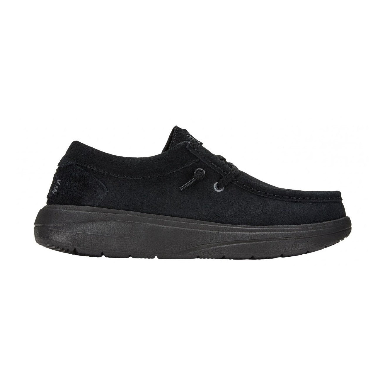 Mocassini da donna HeyDude Wendy Comf Suede in morbida pelle scamosciata nera.