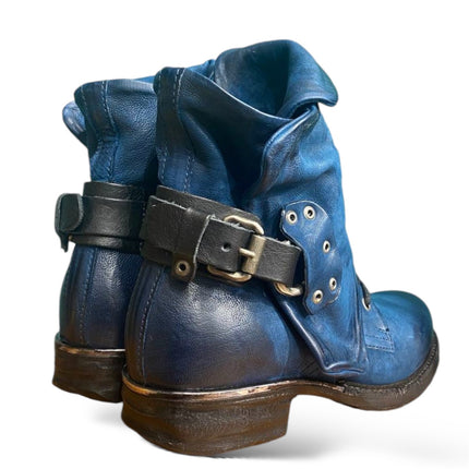 A.S.98 717204 stivaletto donna in pelle lavorata a mano con tacco largo stabile