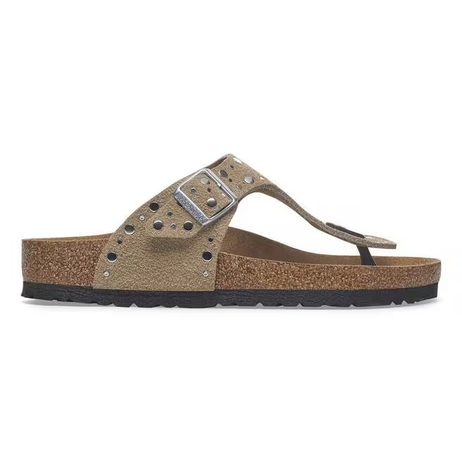 Infradito Birkenstock Gizeh Rivet donna in pelle scamosciata con rivetti decorativi vista laterale
