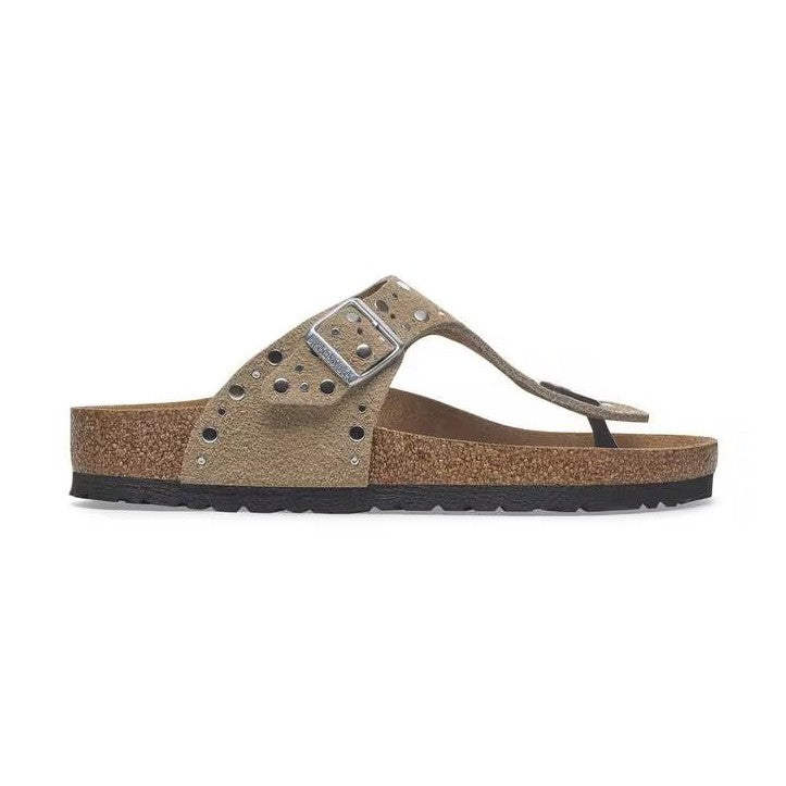 Infradito Birkenstock Gizeh Rivet donna in pelle scamosciata con rivetti decorativi vista laterale