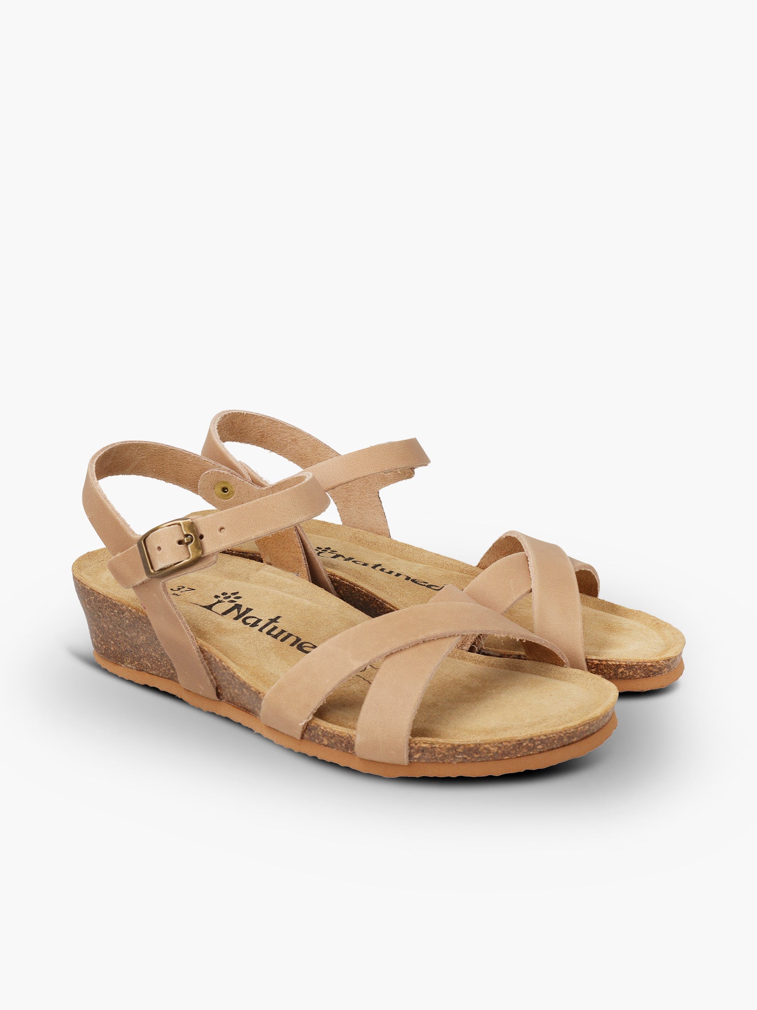 CH11 Sandalo a fasce incrociate con cinturini regolabili e zeppa da donna NATUNED plantare in lattice anatomico comfort