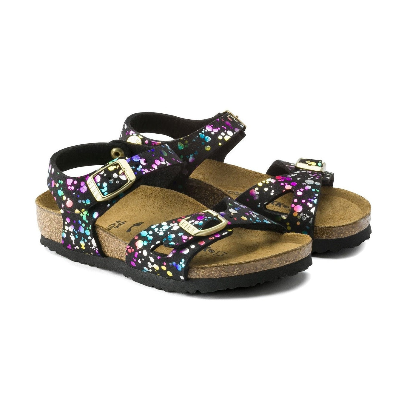 Due cinturini regolabili e cinturino al tallone per stabilità Birkenstock Rio Kids bambina