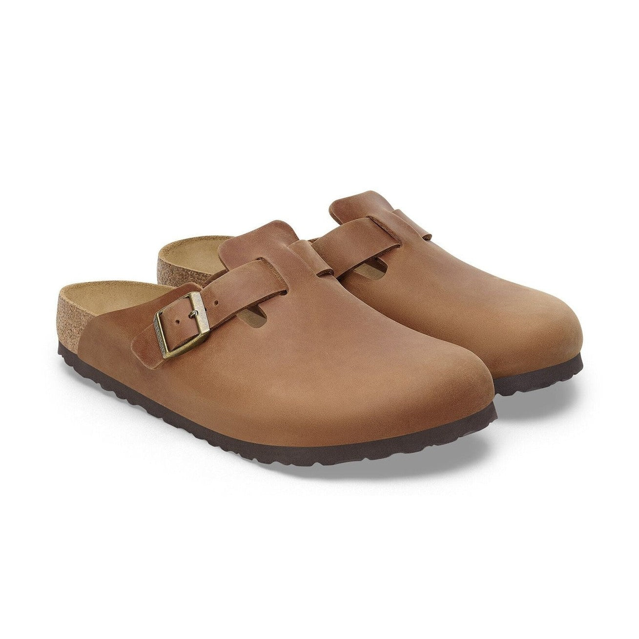 Birkenstock Boston unisex pelle oliata cognac vista angolata