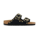 Sandalo Birkenstock Arizona Rivet donna in pelle scamosciata nera vista laterale