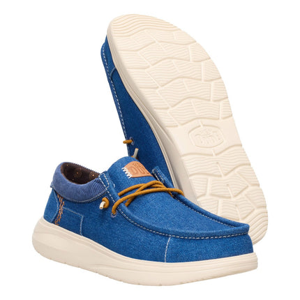 Close-up of Hey Dude Wally Comf breathable fabric upper and EVA sole