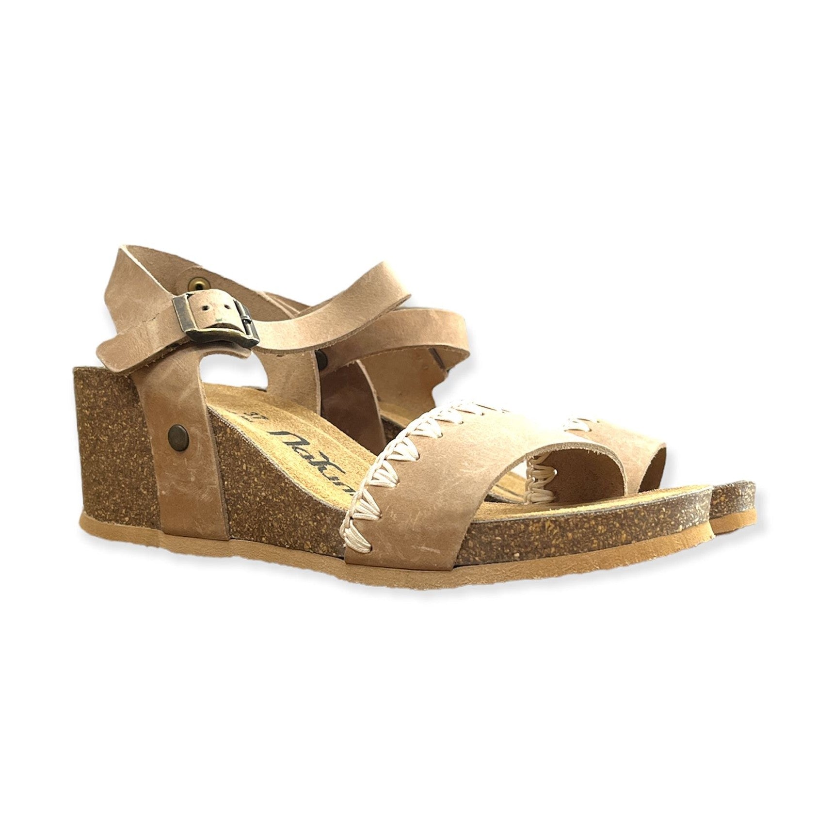 CH19 - Sandalo a fascia larga con cinturino regolabile e zeppa da donna plantare in lattice anatomico comfort