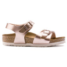Sandalo Birkenstock Rio Kids bambina in Birko-Flor Metallic finitura brillante vista laterale