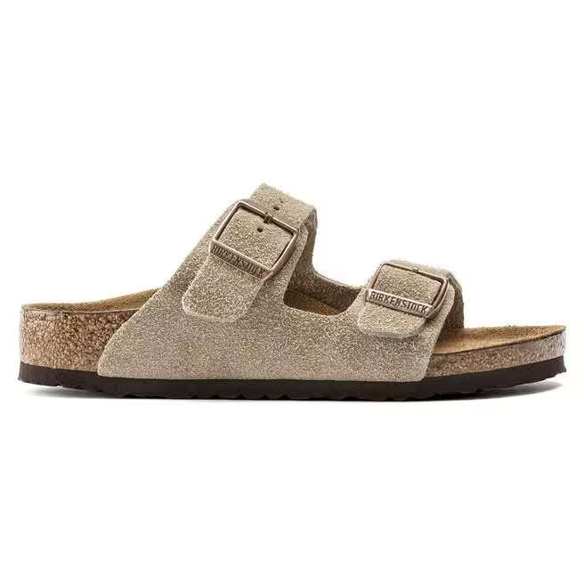 Sandalo Birkenstock Arizona Kids bambino in pelle scamosciata morbida con fibbie regolabili vista laterale