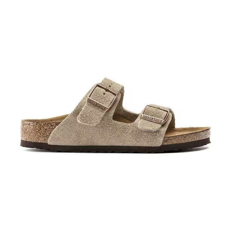 Sandalo Birkenstock Arizona Kids bambino in pelle scamosciata morbida con fibbie regolabili vista laterale