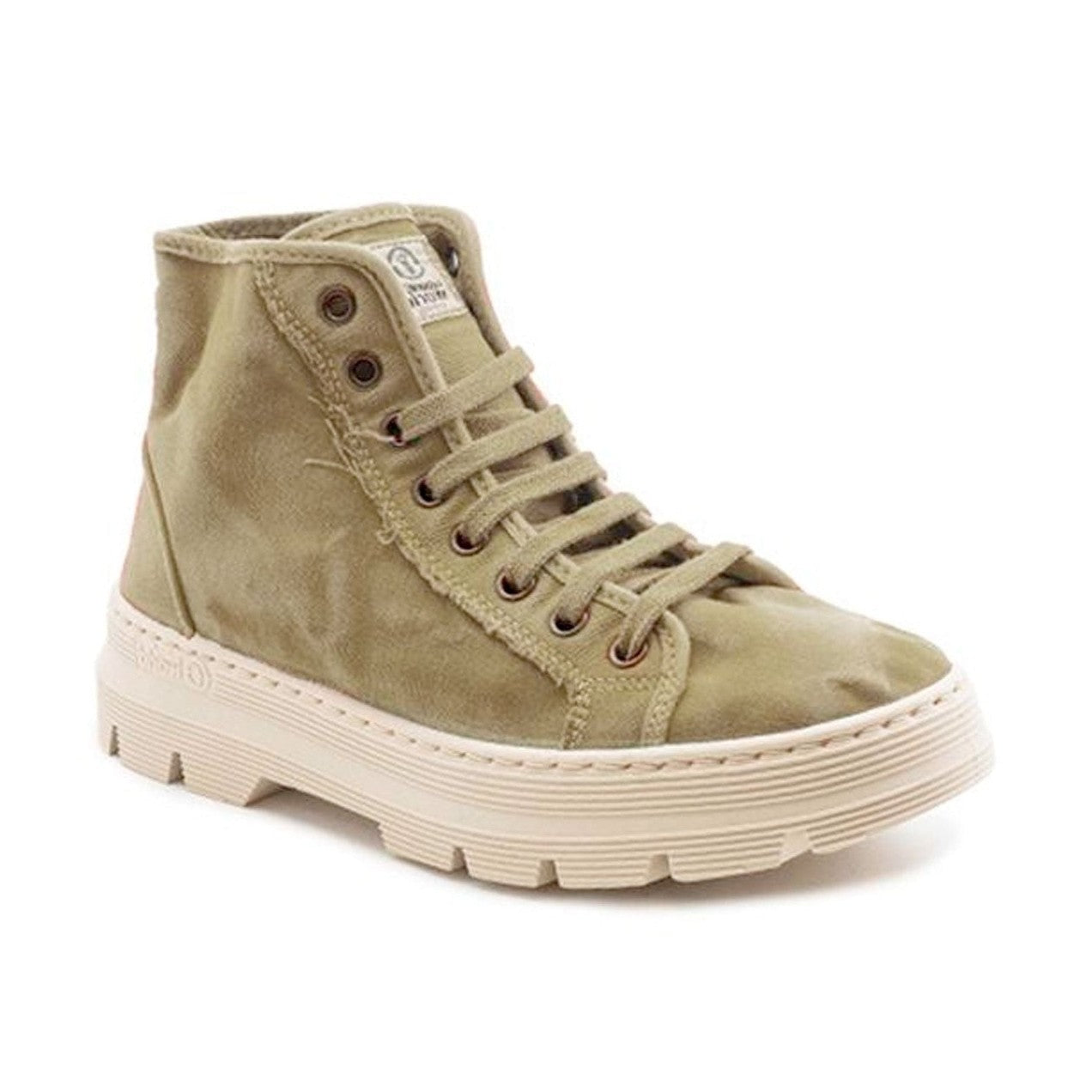 Stivaletto Natural World Old Iris donna in cotone finitura vintage Old con suola track vista laterale