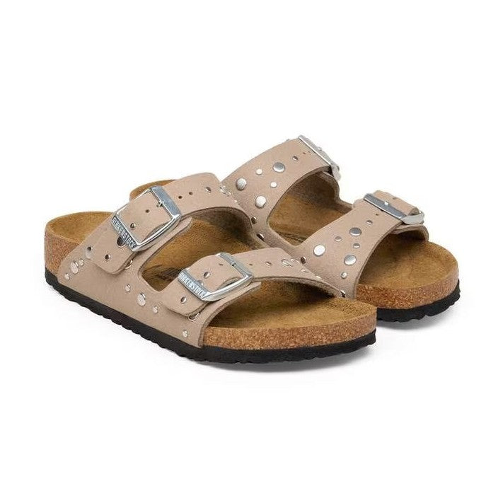 Fibbie in metallo regolabili e materiale sintetico vellutato Birkenstock Arizona Rivet Border Kids