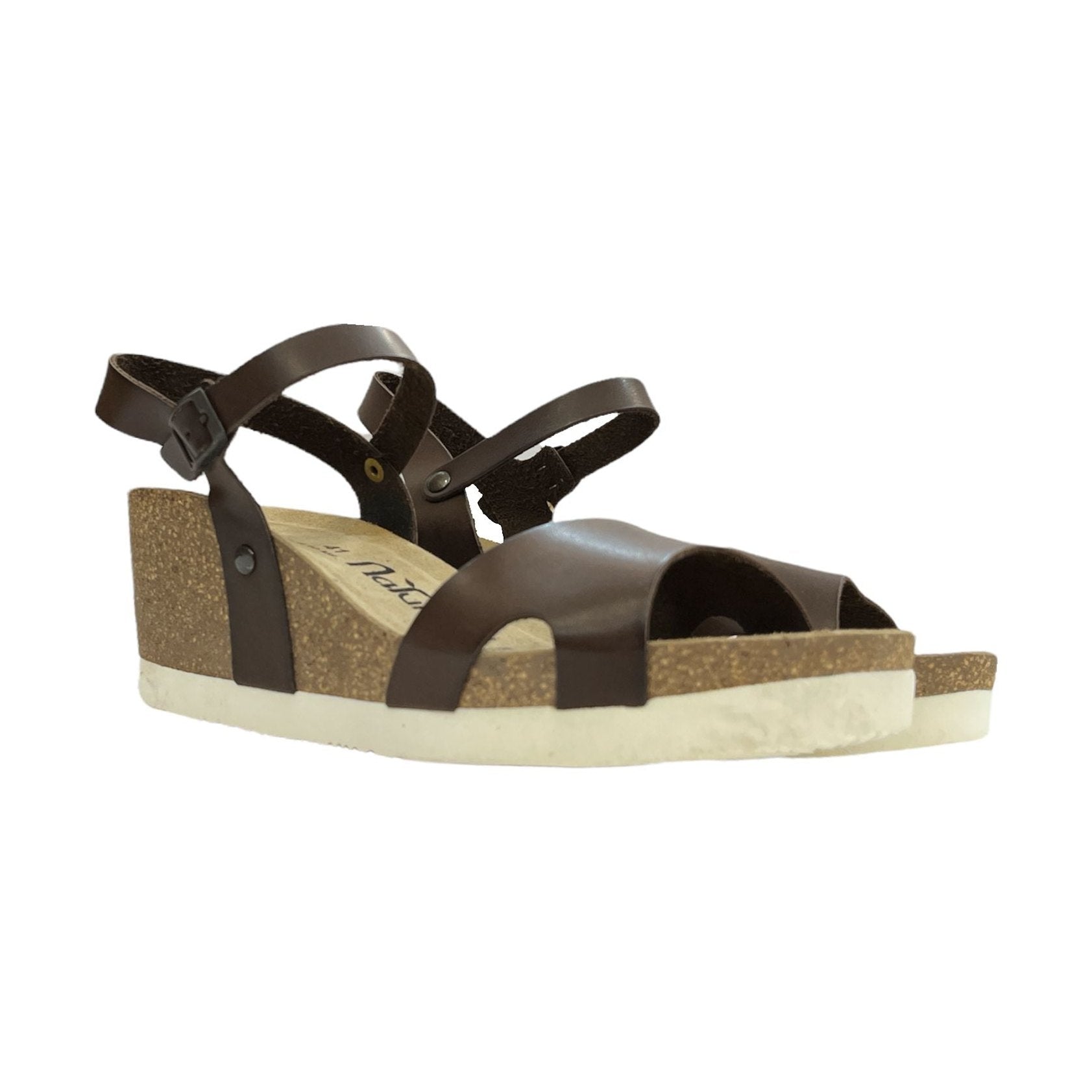 CH09 Sandalo a fascia larga con cinturino regolabile e zeppa da donna NATUNED plantare in lattice anatomico comfort