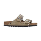 Sandalo Birkenstock Arizona Rivet donna in pelle scamosciata tortora vista laterale