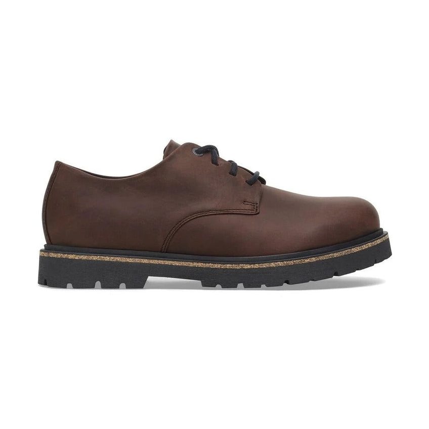 Scarpa Birkenstock Highwood Lace Low donna in pelle naturale con lacci e profilo sughero vista laterale
