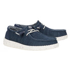 Mocassini da donna HeyDude Wendy Stretch Sox in tessuto elasticizzato blu navy.