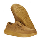Particolare del tallone con rinforzo in suede e logo HeyDude discreto.