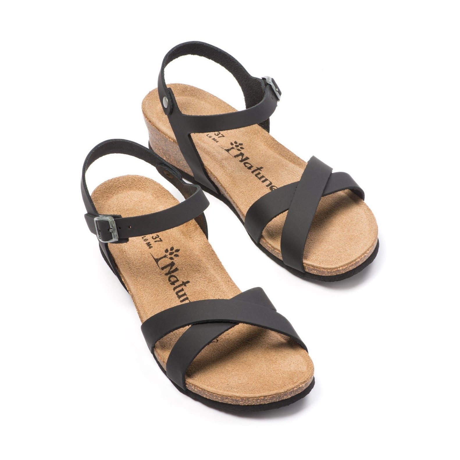CH11 Sandalo a fasce incrociate con cinturini regolabili e zeppa da donna NATUNED plantare in lattice anatomico comfort