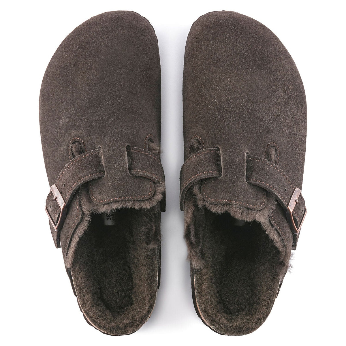 Birkenstock Boston Shearling sabot unisex marrone scuro vista dall’alto