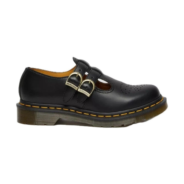 Dr. Martens Mary Jane 8065 Donna Scarpe In Pelle vista laterale con doppia fibbia metallica e cuciture artigianali