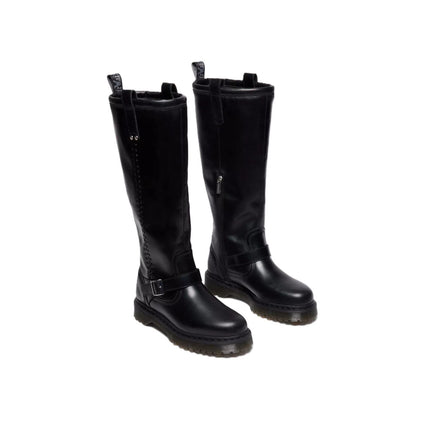 Stylish unisex combat boots in smooth black leather – Anistone BKR