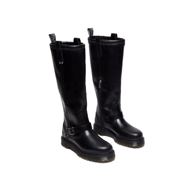 Stylish unisex combat boots in smooth black leather – Anistone BKR