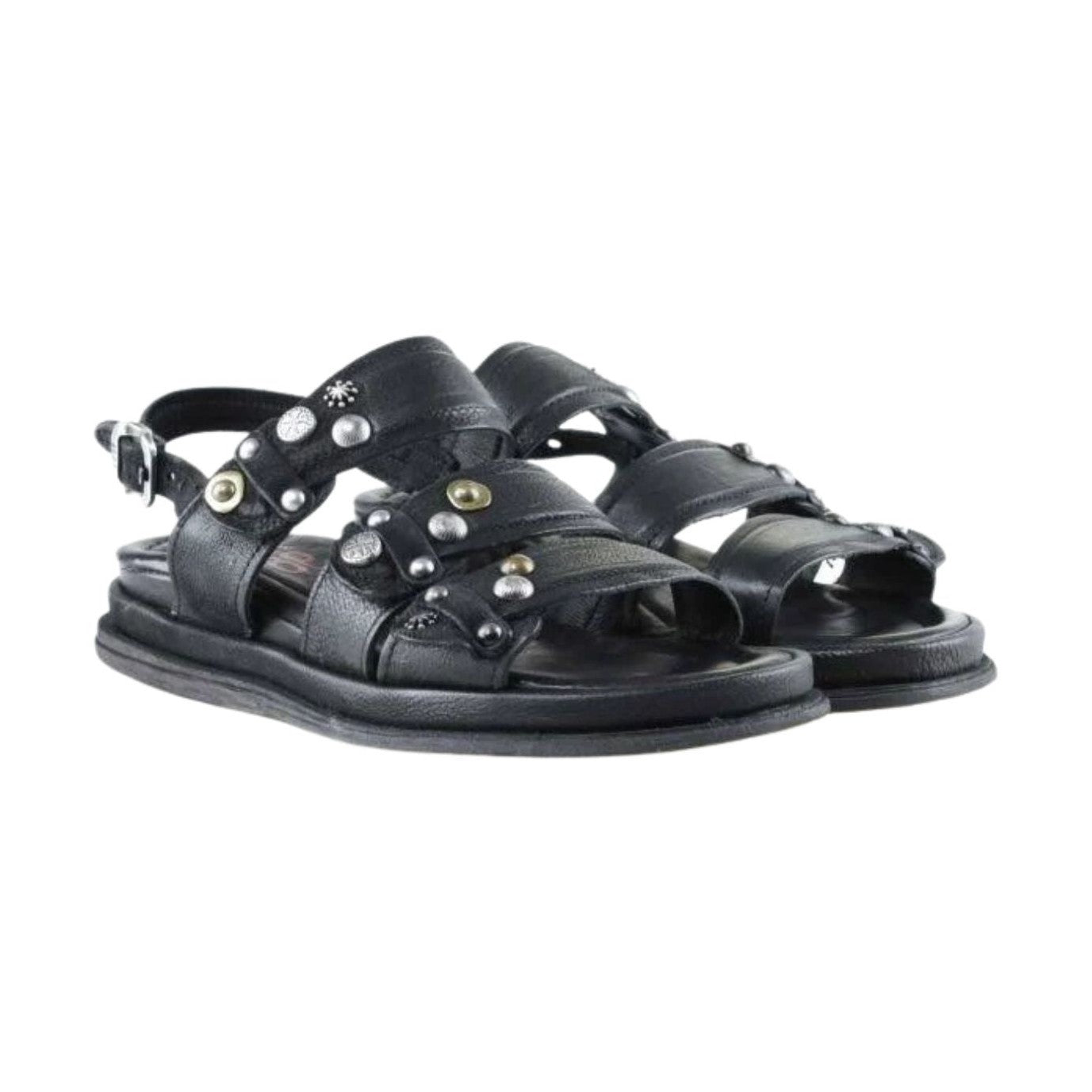 A.S.98 Seride sandalo donna pelle vintage fasce frontali dettaglio borchie rock