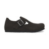 Scarpa Birkenstock London unisex in pelle scamosciata senza cuciture con fibbia laterale vista laterale