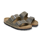 Birkenstock Arizona unisex pelle oliata verde oliva vista angolata due fasce