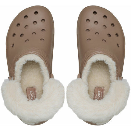 Side view of Crocs Classic Platform Fuzz Lined women’s clogs with elevated sole