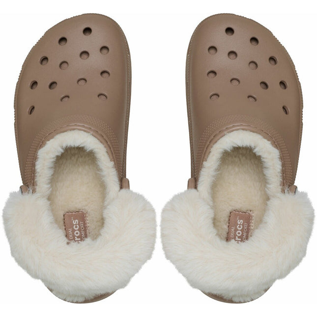 Side view of Crocs Classic Platform Fuzz Lined women’s clogs with elevated sole