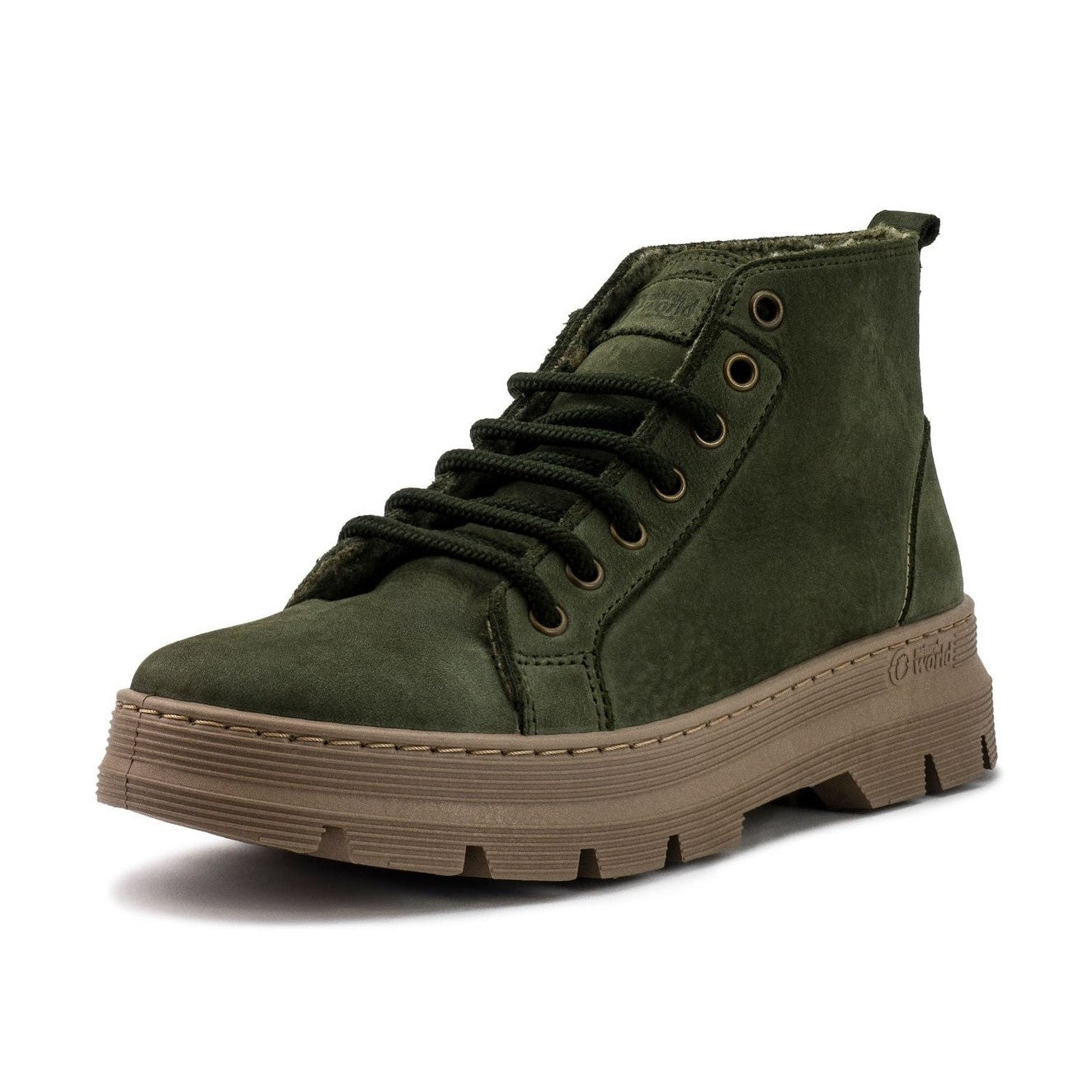 Stivaletto Natural World Naira unisex in pelle nappa con fodera in lana e suola track vista laterale