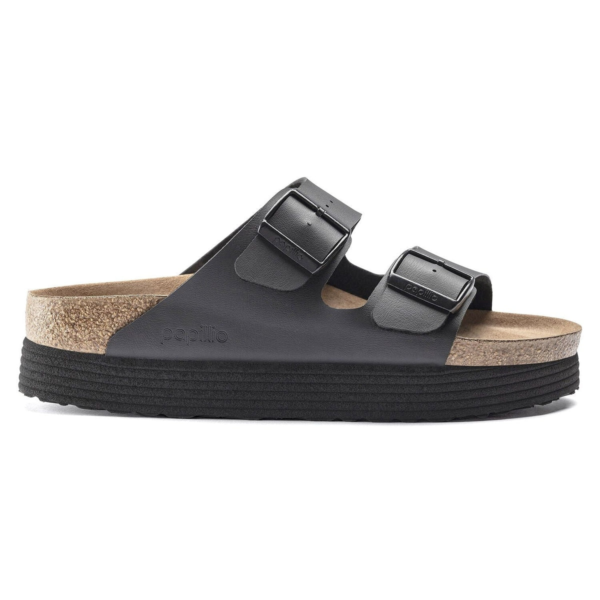 Birkenstock Arizona Papillio sandali Flex Platform donna neri vista laterale