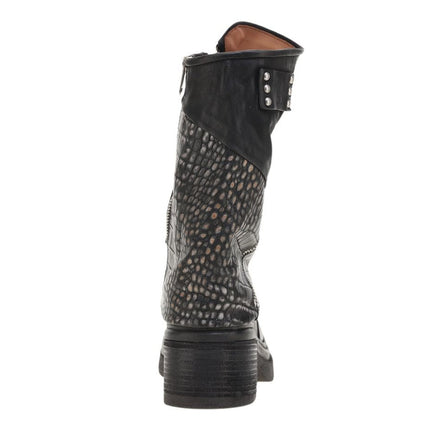 A.S.98 A89228 stivaletto donna primo piano pelle morbida e texture pitonata