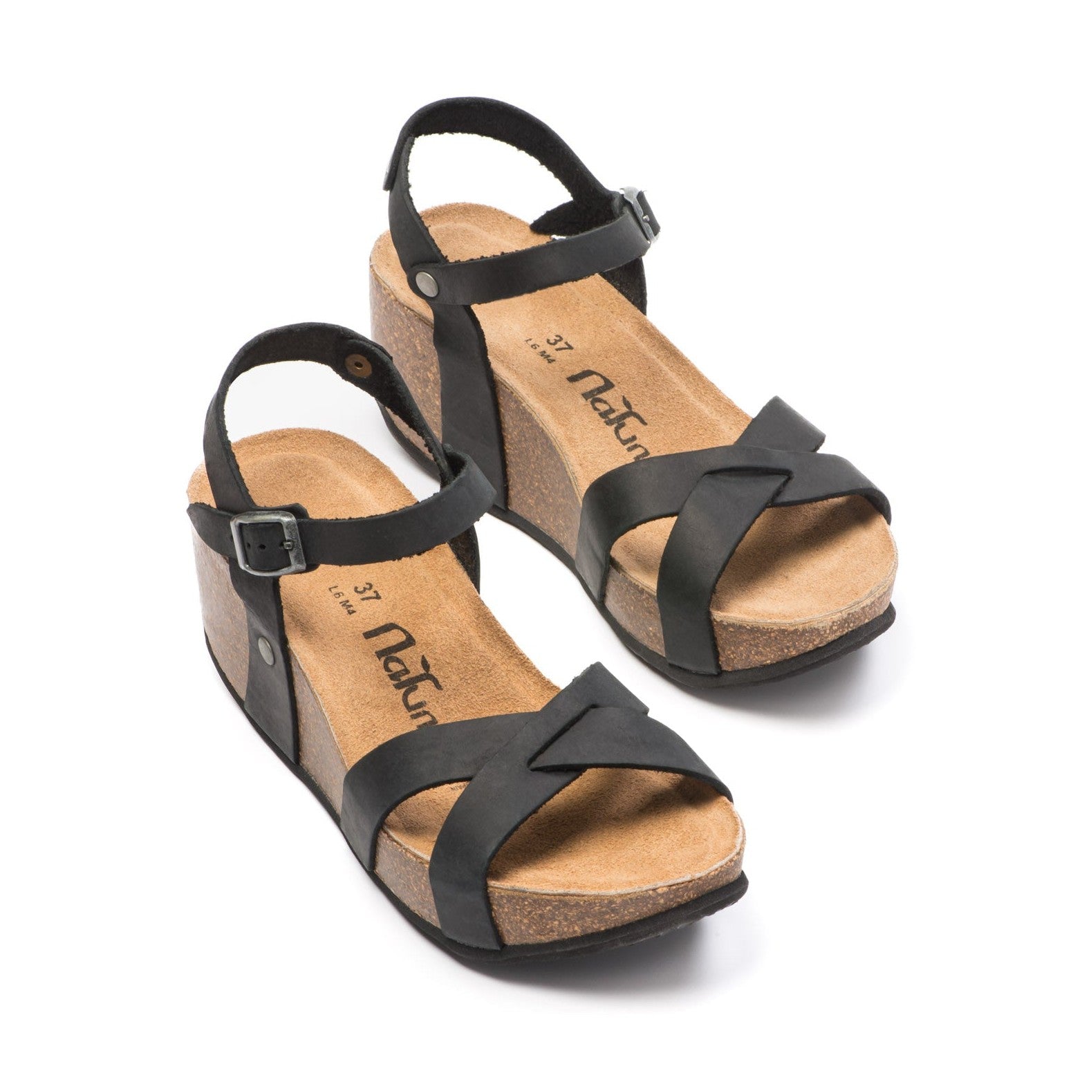 CH21 - Sandalo a fasce incrociate con cinturini regolabili e zeppa da donna NATUNED plantare in lattice anatomico comfort