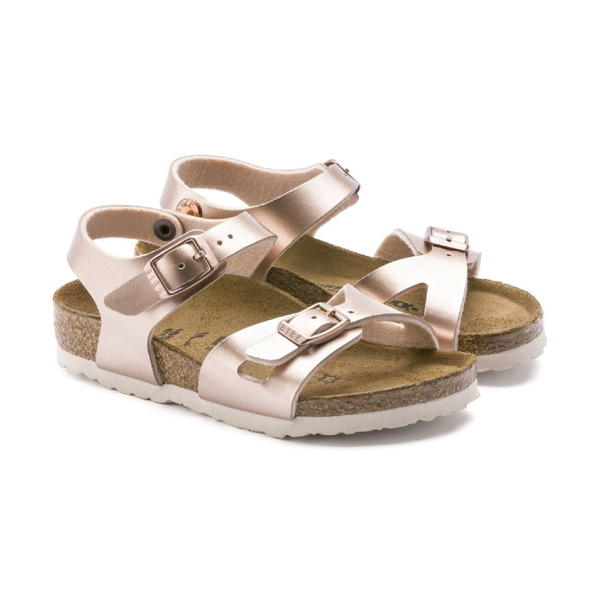 Fibbie metalliche coordinate e cinturino tallone Birkenstock Rio Kids bambina Metallic