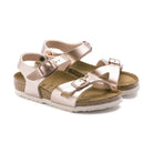 Fibbie metalliche coordinate e cinturino tallone Birkenstock Rio Kids bambina Metallic