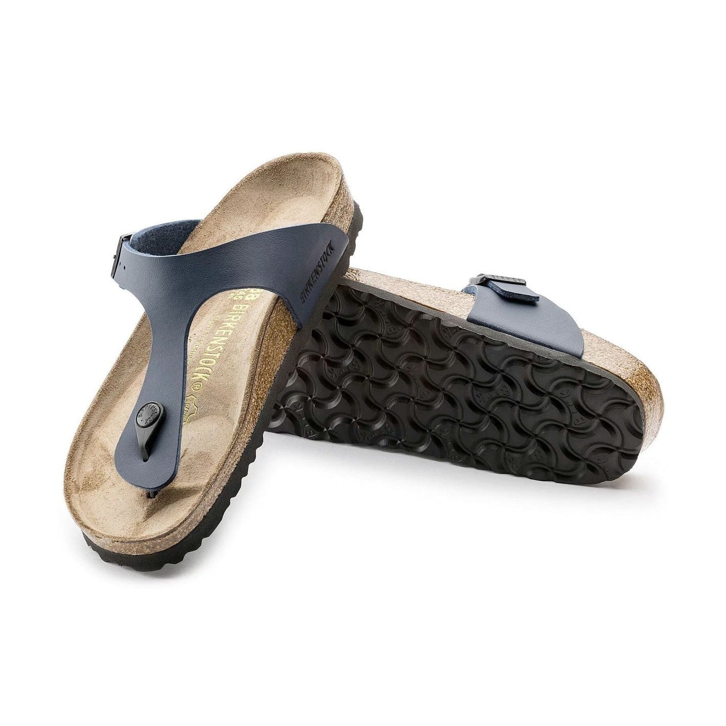 Fibbia metallica con logo Birkenstock su cinturino sandalo Gizeh