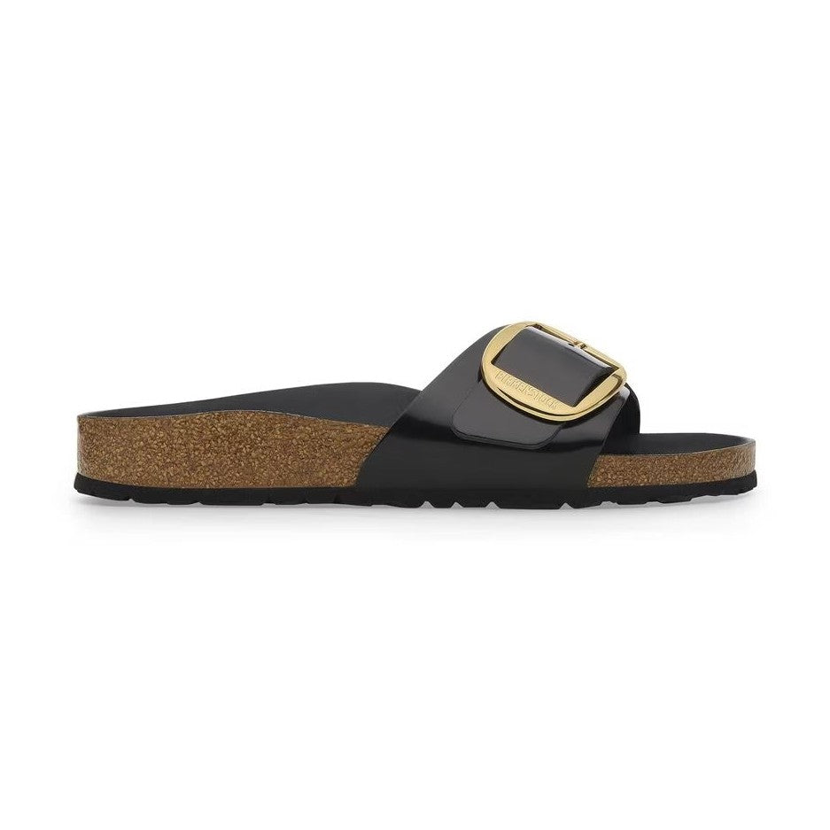 Sandalo Birkenstock Madrid Big Buckle donna in pelle verniciata High Shine con maxi fibbia vista laterale