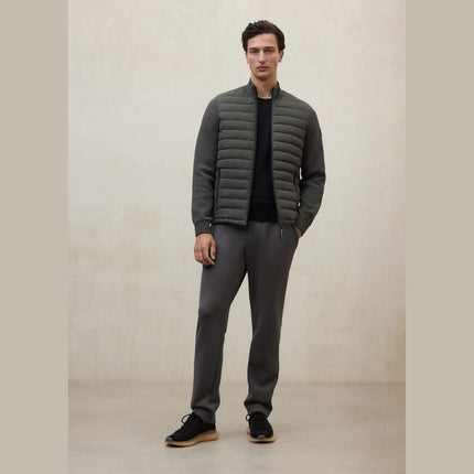 Ecoalf Meru Hybrid Jacket Men in Asteroid — three-quarter view showing 12-gauge knit sleeves
